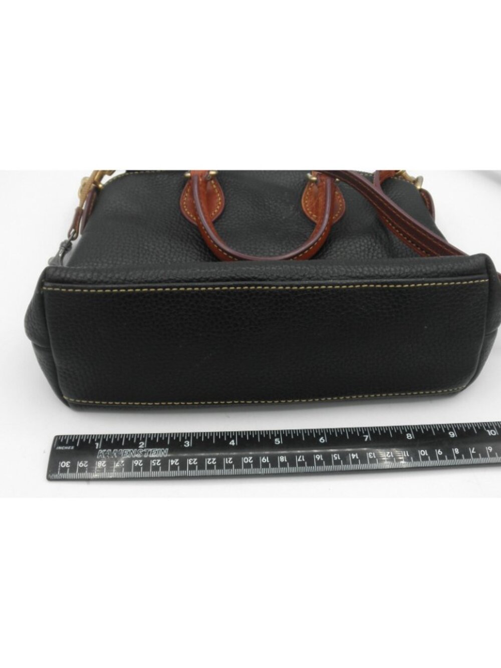 Dooney & Bourke Black Pebbled Leather Brown Accents Crossbody Satchel Handles - Picture 13 of 16